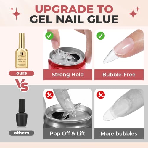Image of UNA GELLA Medium Stiletto Gel Tips Nail Kit, Pre-Etched Nail Tips 120PCS | Stiletto Nail Tips with Gel Glue, Mini U V LED Lamp, Soft Press-On Nails, 12 Sizes DIY Nail Extension Set for Home Salon Gift