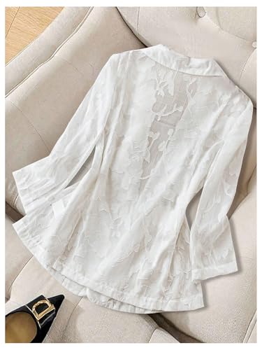 Floerns Women's Plus Size Floral Lace Sheer Jackets Lapel Button Front 3/4 Sleeve Outwear2