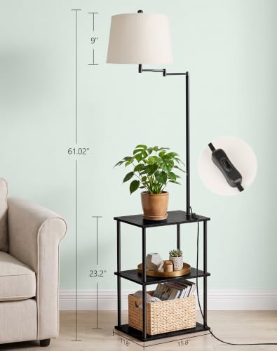 Swing Arm Floor Lamp with Table for Living Room Nightstand Storage - Image 5