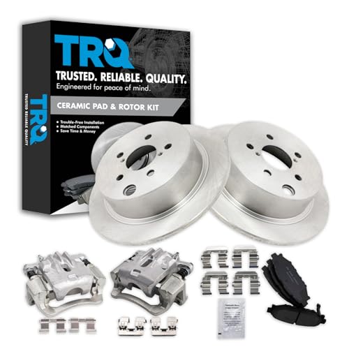 Image of TRQ Rear Brake Pad and Rotor Set Ceramic Solid Rotors Calipers | For 2016-2019 Subaru Crosstrek 2014-2018 Forester 2012-2019 Impreza 2013-2015 XV Crosstrek