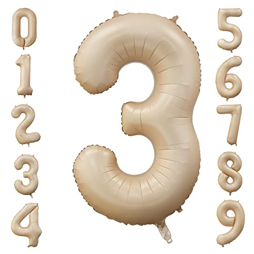 Globo con Número de Albaricoque Retro de 40 Pulgadas 3, Número de Lámina Grande 0-9 Globos de Cumpleaños Globos de Fiesta de Caramelo Para Decoración de Fiesta de Baby Shower de Aniversario
