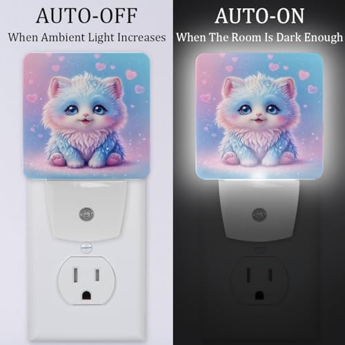 Image of NEWzone Cute Cat Night Light [2 Pack], Plug in Wall Led Night Lights Decor for Boys Girls Room, Dusk to Dawn Sensor Wall Lamp for Stairway /Bedroom /Kitchen /Nursery Room