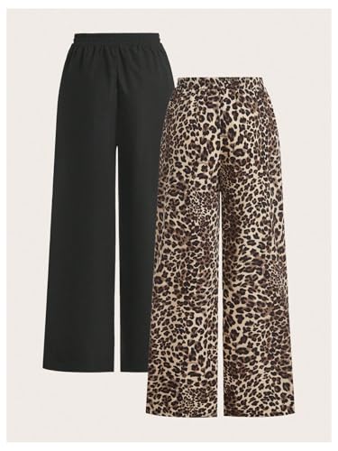 GORGLITTER Women's Leopard Wide Leg Pants 2 Piece Y2K Animal Print Baggy Animal Print Sweatpants Trousers Casual Outfits2
