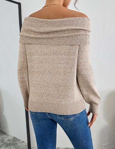 Womens Loose Off The Shoulder Sweater Spring 2025 Trendy Sexy Ladies Dressy Casual Outfits Ribbed Knit Pullover Top3