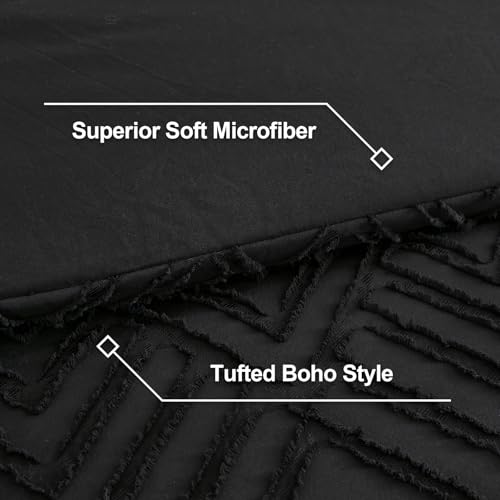 Image of Litanika Super King Plus Comforter Black, 3 Pieces Tufted Boho Farmhouse Bedding Comforter Set, Lightweight Fluffy All Season Comforter Set (120x128In Comforter & 2 Pillowcases)