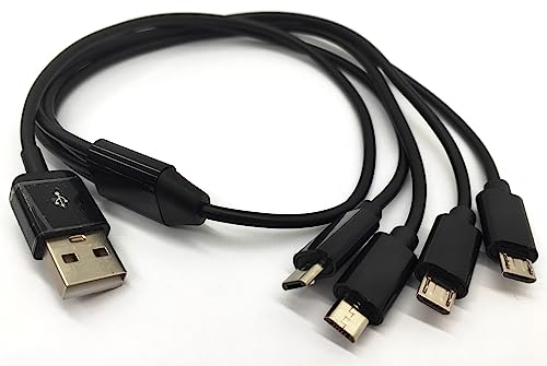 Halokny 4 in 1 Multi Charging Cable - USB Type A to Four Micro USB Splitter Cable Data Sync & Charging Cord (Black, 1.5Ft) - Image 4