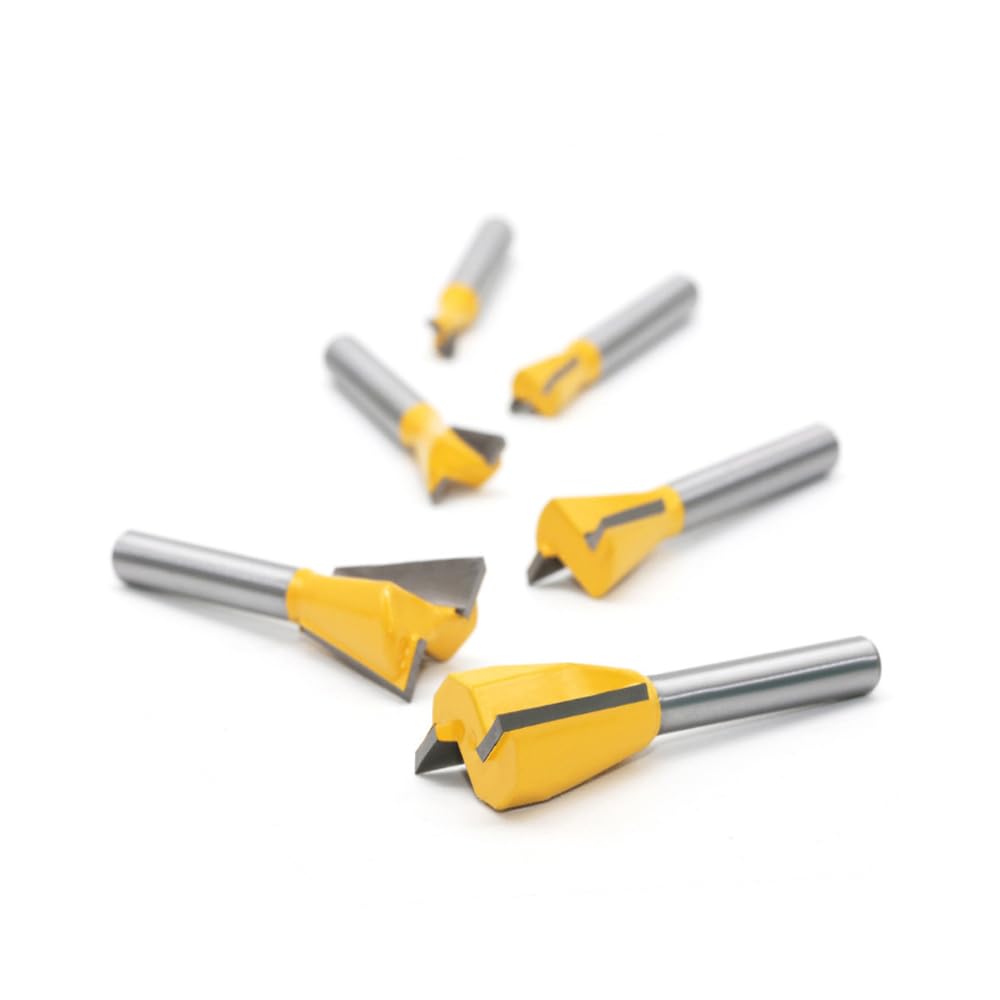 Set di 6 punte per fresa a coda di rondine, codolo da 1/4 di pollice, semi-cieco e a coda di rondine, per lavorazione del legno, utensili da 1/4", 3/8", 1/2", 5/8", 3/4", 7/8"