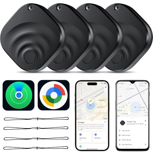 4 Pack Dual System Tracker for iOS and Android Bluetooth Tracker Smart Tags Compatible with Apple...