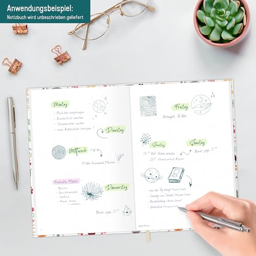 paper&you® dotted Journal A5 z gumką "Wild Flower" 156 stron, notatnik w kropki, pamiętnik - zrównoważony i przyjazny dla klimatu