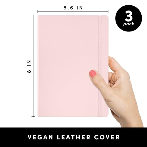Image of PAPERAGE Lined Journal Notebook, 3 Pack, (Blush), 160 Pages, Medium 5.6 in x 8 in - 100 GSM Thick Paper - Hardcover Journaling Notebook for Work, School & Note Taking
