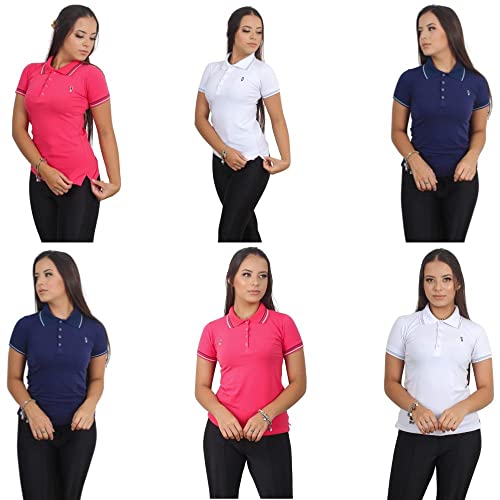 Kit 3 Camisa gola polo feminina lisa com punho lançamento Cor:Sortido;Tamanho:P