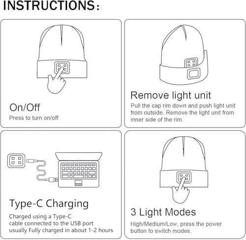 Reemplazo LED gorro con luz recargable USB C manos libres con linterna frontal ultrabrillante 6