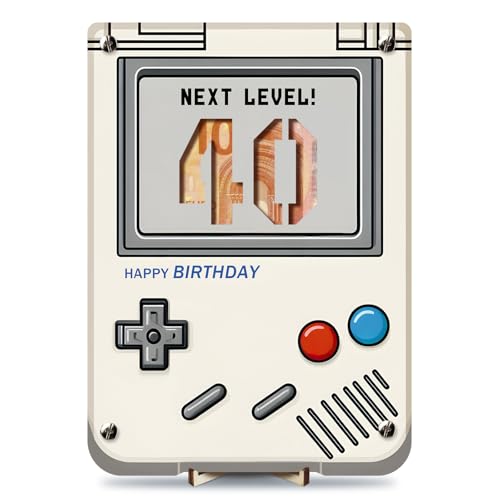 XL 40 Geburtstag Frauen Männer Geldgeschenke, 40. Retro Spielekonsole aus Holz mit Grußkarten, Lustig Spiele Geschenk zum 40 Geburtstag Mann Frau - Next Level! 40