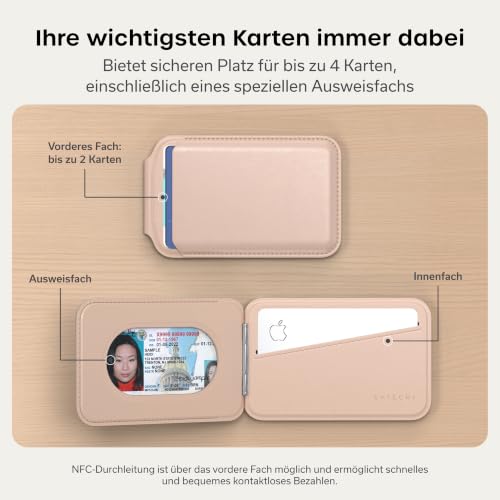 SATECHI MagSafe Kartenetui & Ständer, NFC, Bis zu 4 Karten, Desert Rose – Ansicht 3