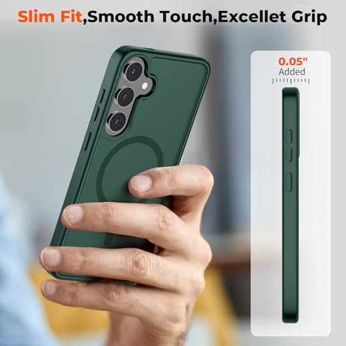 Image of SUPFINE Magnetic for Samsung Galaxy S24 Case / S25 Case with Screen Protector, (Built-in Magnets) (Military Grade Drop Protection) Slim Translucent Shockproof Phone Case,Forest Green