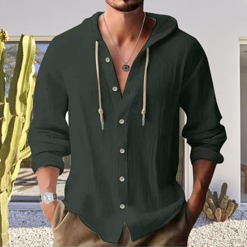 Cotton Linen Shirts for Men Long Sleeve V Neck Hooded Sweatshirts Fall Trendy Long Sleeve Button Down Shirts3