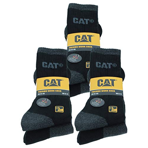 Caterpillar 6 Pairs Thermal Socks Reinforced Toe Heel, Cotton Acrylic (Black 6-11)