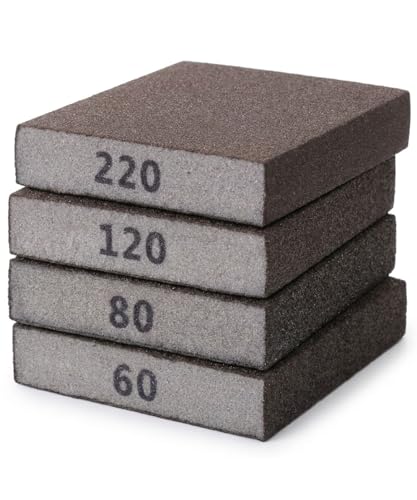 Bates- Sanding Sponge, 4 Pack, 60/80/120/220 Grit Assortment, Washable and Reusable Sanding Block for Wood, Metal, Drywall, Glazing, Sandpaper Blocks for Smooth Finishing