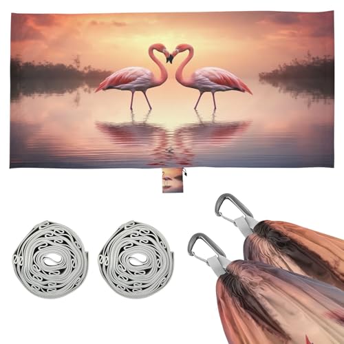 SDMKA Flamingos Pattern Camping Hammock, 330 lbs with 2 Tree Straps, Carry Bag, Single Portable Hammock for Outdoor/Indoor, Hiking, Beach, Backpacking, Travel
