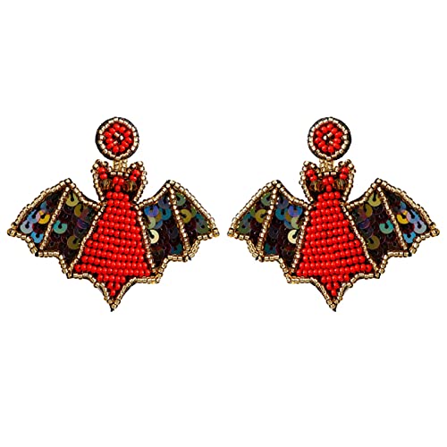 Uziqueif Pendientes de Halloween con Cuentas, Pendientes Colgantes de murciélago para Mujer, Pendientes de Gota de murciélago, Disfraces de Vacaciones de Halloween, Regalo de joyería para niña,Rojo Cover