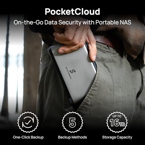 Image of PocketCloud Portable NAS, M.2 NVMe & SD Card Slots, Up to 8TB Capacity (Diskless), One-Click Backup, Wi-Fi 6 Support, LCD Display & App Control, Dual 3200mAh Batteries for Outdoor Backup