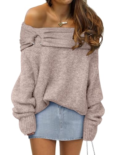 ANRABESS Womens Wool Blend Off The Shoulder Long Sleeve Soft Knit Sweaters 2025 Fall Outfits