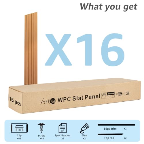 Image of Art3d 48 x 6 Inch WPC Slat Wall Panels, 3D Wall Accents, 16-Pack, Boxwood