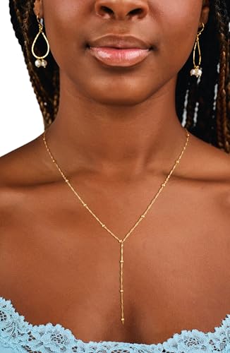 carovo gold necklace for women dainty long necklace 14k goldsilver lariat y-shaped pendant necklaces trendy layered lip cubic zirconia beaded chain drop necklaces jewelry for women gifts