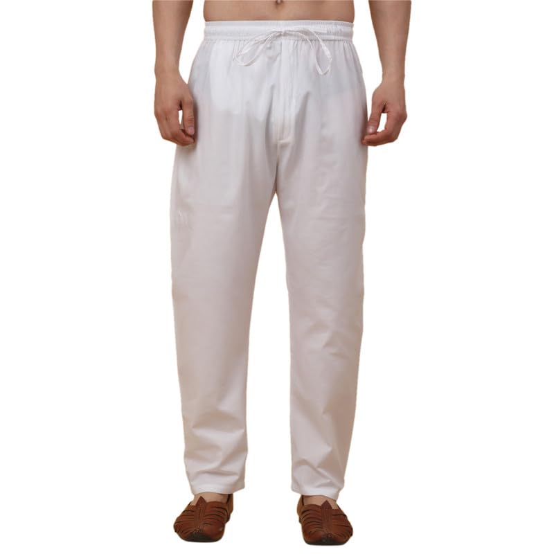 kraft india Men's Cotton Blend White Elastic Waistband PyjamaFor Kurta-picture-52