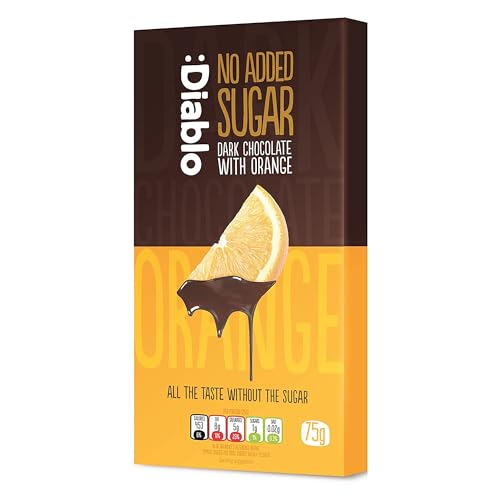 Diablo No Added Sugar Dark Chocolate with Orange No Added Sugar Chocolate Bar Sweetened with Stevia Gluten Free Ideal for Any Occasion Birthdays Valentines or Gift Hampers 75g (Pack of 1)