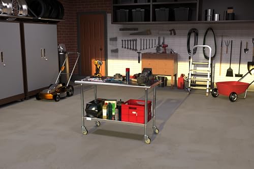 Image of KoolMore Commercial 24 inch x 48 inch Stainless Steel Work Table Wheels Restaurant Home Use, Under Storage Shelf Food, Tools, Equipment, Hardware, Heavy Duty Metal Workspace (CT2448-18C), Silver, 24 inch x 48 inch