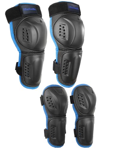 Kids Knee Shin Guard with Elbow Pads for Cycling Motorcycle ATV, Outdoor Sports Protective Gear Suitable for Motocross Skateboarding Skating e-Bike Dirt Bike (Blue(for 3-9 YO))