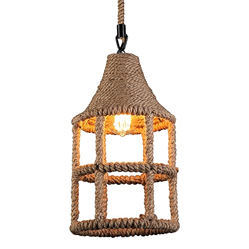 Lustre industriel suspendu E27 en corde de chanvre et osier pour bar et loft