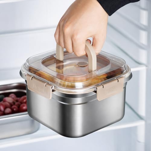 Image of Stainless Steel 2600ml Food Storage Container /Bento Lunch Box with Airtight Lid & Handle | Leakproof, Fridge & Freezer Safe Meal Prep Container for Fruits, Vegetables, Meat & Leftovers