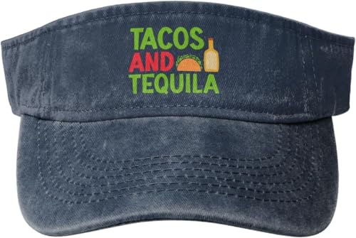 Tacos and Tequila Hat Cotton Funny Empty Top Baseball Sun Cap Visor Hats for Men Women Black