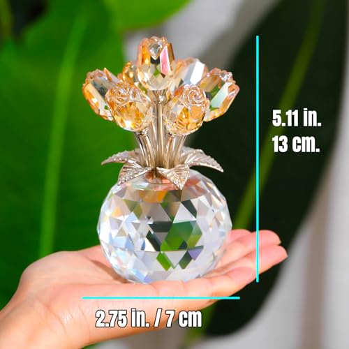 Ornalrist Crystal Gold Roses Flower Figurine with Vase - Image 3