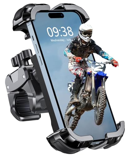 Zewdov 2026 Motorcycle Phone Mount Holder with Quick Install Clamp Strong Grip & Anti-Drop Bike Phone Holder for Bicycle/ATV/Scooter Handlebar 1S Security Lock Fits for iPhone/Samsung 4.7-6.8