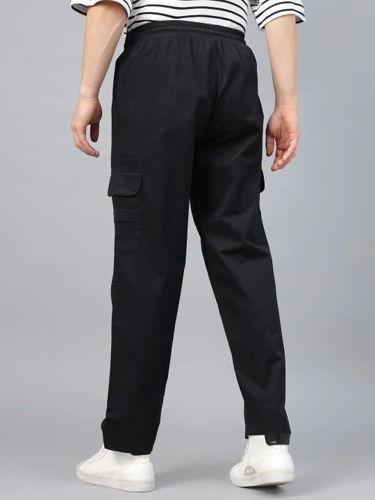 Image of Veirdo Pure Cotton Baggy Fit Regular Length Mid Rise 4 Pocket Cargos for Men (Colors: Black, Olive, Grey, Brown & Navy)