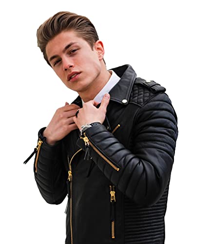 Men's Black & BROWN Genuine Lambskin Leather Biker Jacket VINTAGE REAL MOTORCYCLE JACKETS FOR MEN3