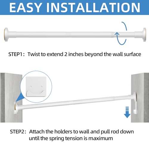Image of CorkLatta White Shower Curtain Rod,1 Inch Diameter Stainless Steel Adjustable Spring Tension Rods 32 to 68 inch,with Holders,Anti-Slip,Curtain Rods No Drilling(1 Pack)
