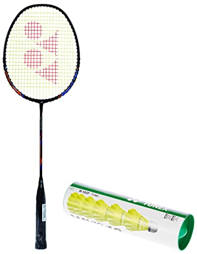 Image of Yonex Nanoray Light 18i Graphite Badminton Racquet with free Full Cover (77 grams, 30 lbs Tension)+Yonex Mavis 10 Nylon Shuttlecock, Yellow, Pack of 6 | Made in Japan (Green Cap)