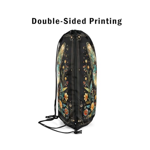 Castle Fairy Rainbow Butterfly Waterproof Drawstring Backpack,Rustic Botanical Flowers Boho Style String Bag Sackpack,Watercolor Jungle Butterfly Plants Foldable Draw String Back Bag Sports Bag4