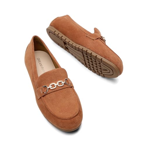 DREAM PAIRS Loafers for Women Casual Comfortable Slip On Flat Lightweight Leisure Work Shoe Comfort Walking Shoes,Size 5.5,Brown-Suede,DWUMSP2501