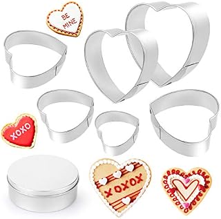 HOWAF 6pcs Heart Cookie Cutters for Biscuit Pastry Gingerbread Shortbread, Stainless Steel Cutter Heart Shaped for Valentines Day Wedding Birthday Baby Shower Thanksgiving Baking Cutter Mould DIY