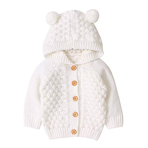Baby Girls Boys Hooded Cardigan Sweater Jacket Cable Knit Button Pullover Tops Beige