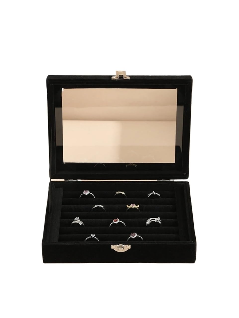 Boîte de rangement pour bijoux avec couvercle, organisateur noir pour collier et bague