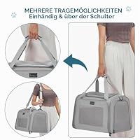 Petsfit Transportbox Katze kleine Hunde leicht Hundetasche für kleine Hunde Katzen Transporttasche Hundetragetasche,Hunde Tragetasche Hund mit Schutzgurt & erweiterbare Matte, L/Grau – Ansicht 3