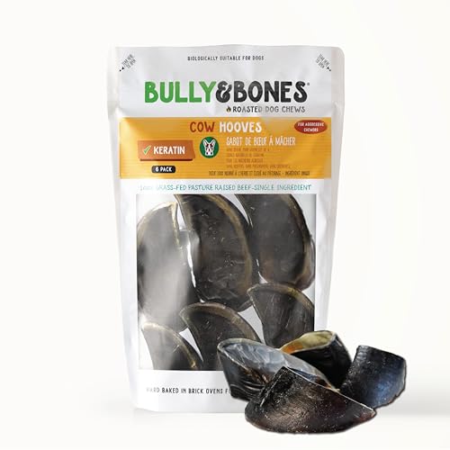 Bully & Bones Odor Free Cow Hooves (6 Pack) for Dogs That Love to Chew. Single Ingredient Beef Dog Chew Treat. Natural Source of Keratin. Ideal for Aggressive Chewers.