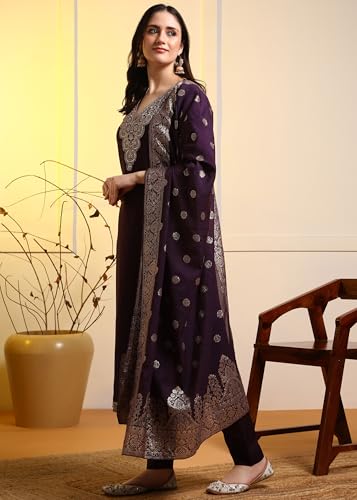 Image of New Ethnic 4 You Women's Embroidered Straight Kurta Set with Jacquard Dupatta