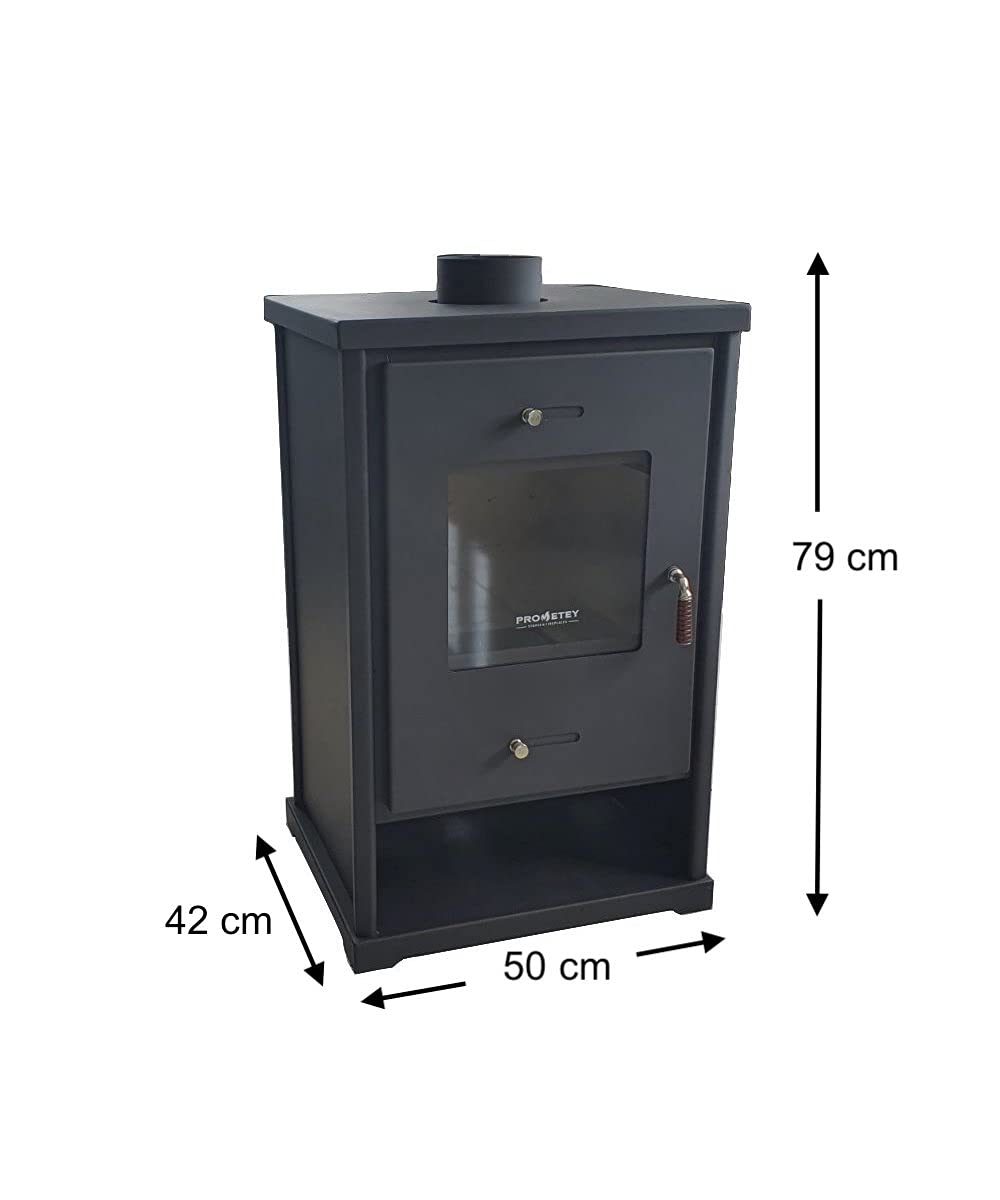 Prometey EEK A+ Kaminofen EKO 96175 Anthrazit Holzofen 10,2 kW Kamin Ofen Dauerbrandofen Werkstattofen Schwedenofen Hüttenofen Heizofen, Höhe 79 cm, Breite 50 cm, Tiefe 42 cm, 64 kg